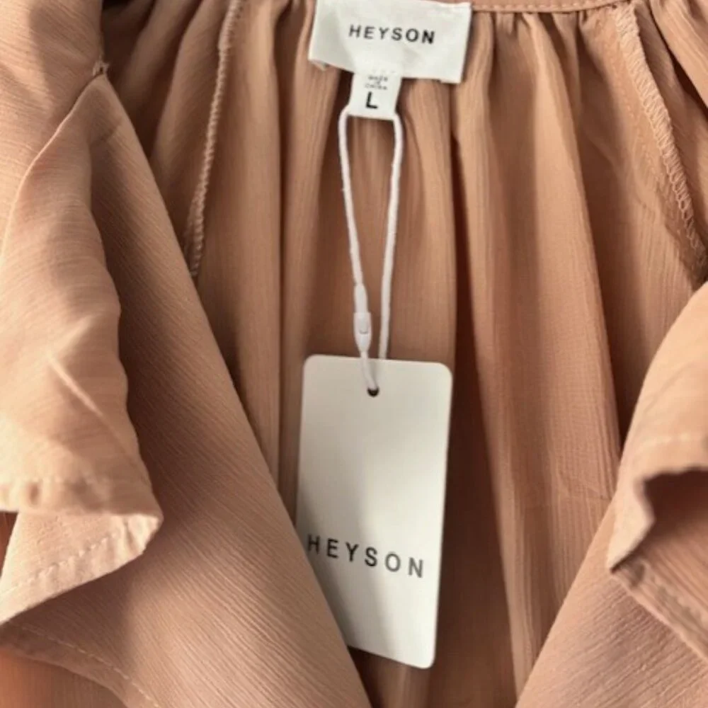 HeySon Blouse L Blush Peach Puff Sleeves Feminine Romantic Shabby Chic Flow NWT - Picture 5 of 8